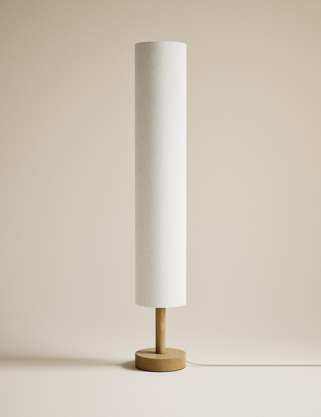 M&S Fabric Cylinder Shade Wood Base Floor Lamp - Natural