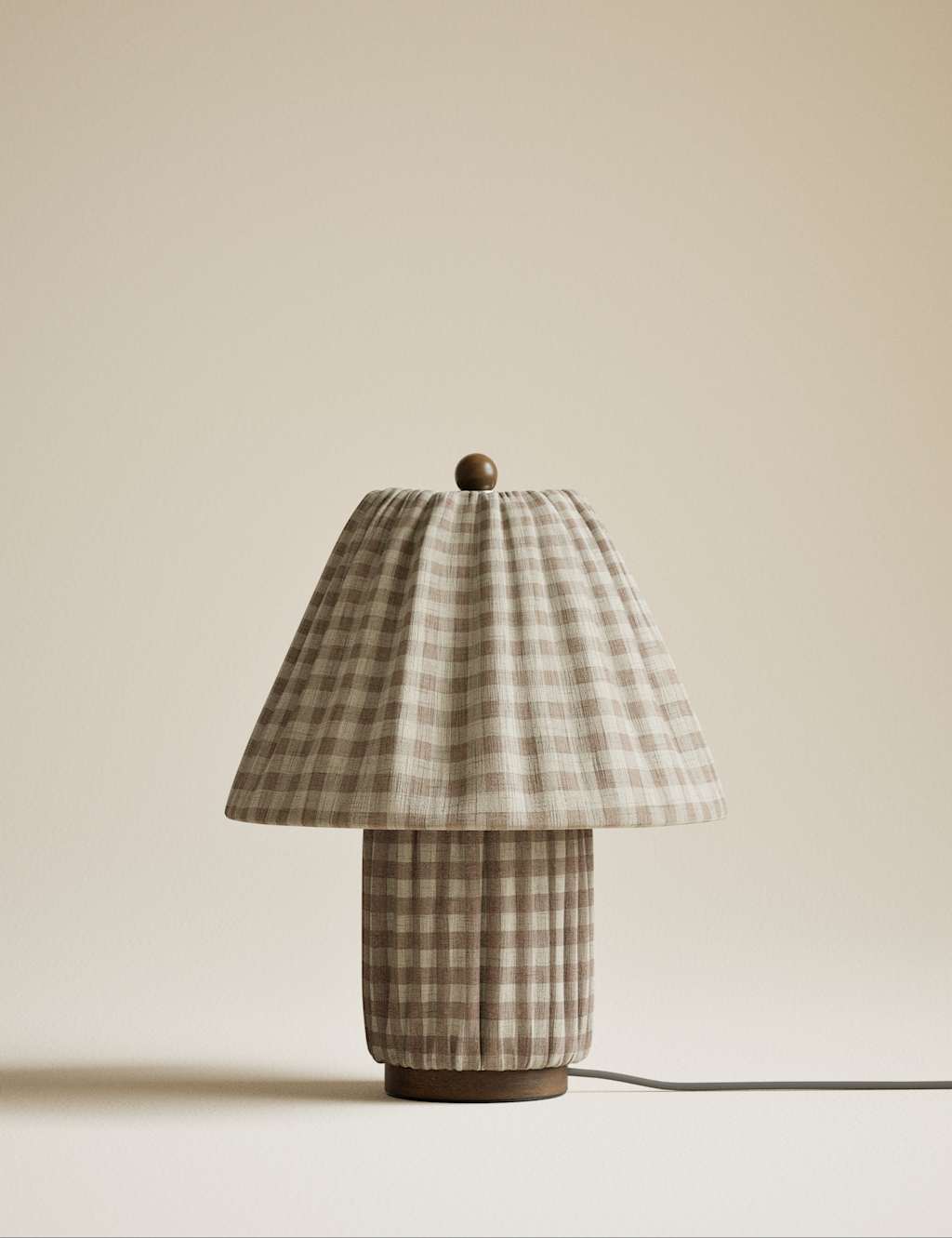 M&S Full Pleat Gingham Table Lamp - Neutral