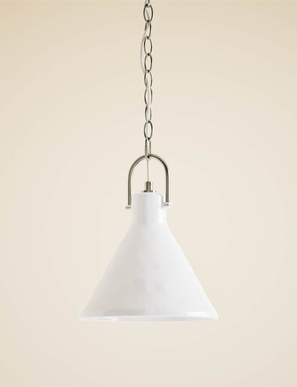 M&S Ceramic Mottled Cone Pendant Light - White