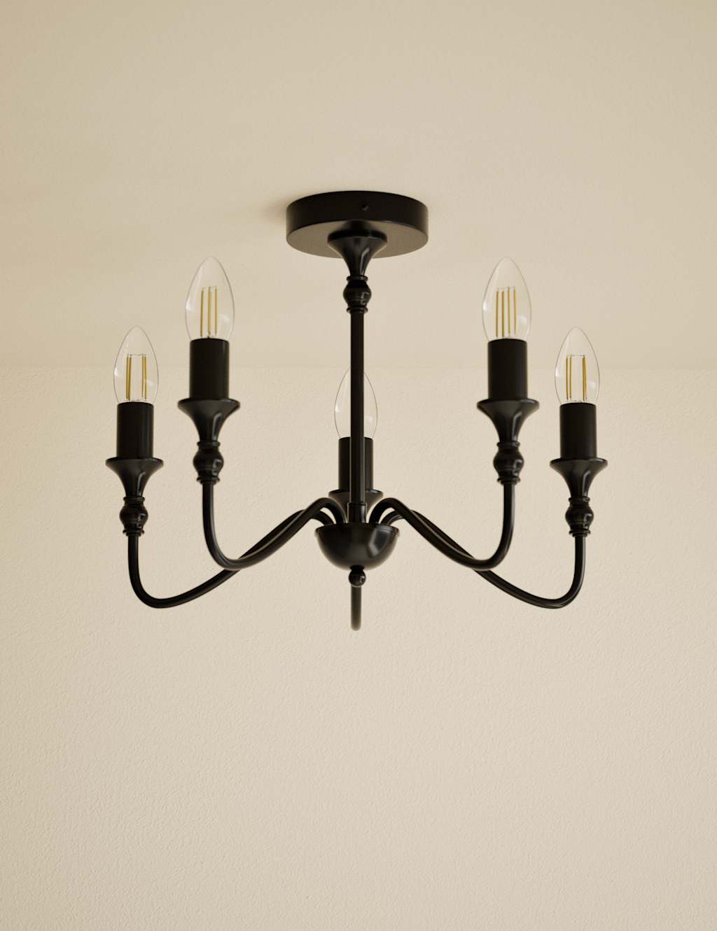 M&S Metal 5 Light Flush Chandelier - Black