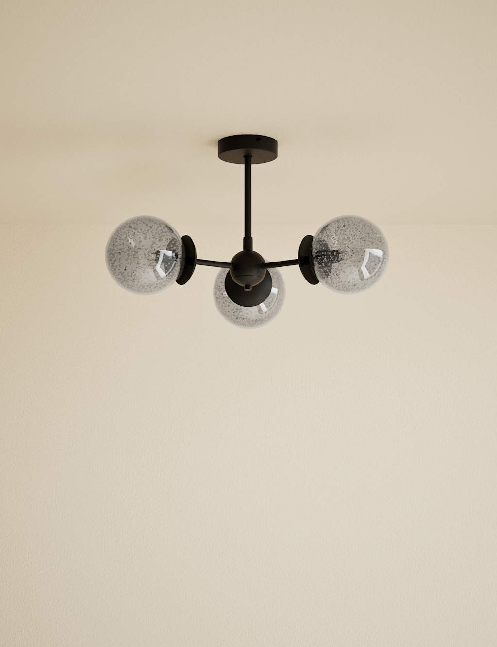 M&S Sputnik Bubble Glass 3 Arm Flush Ceiling Light - Black