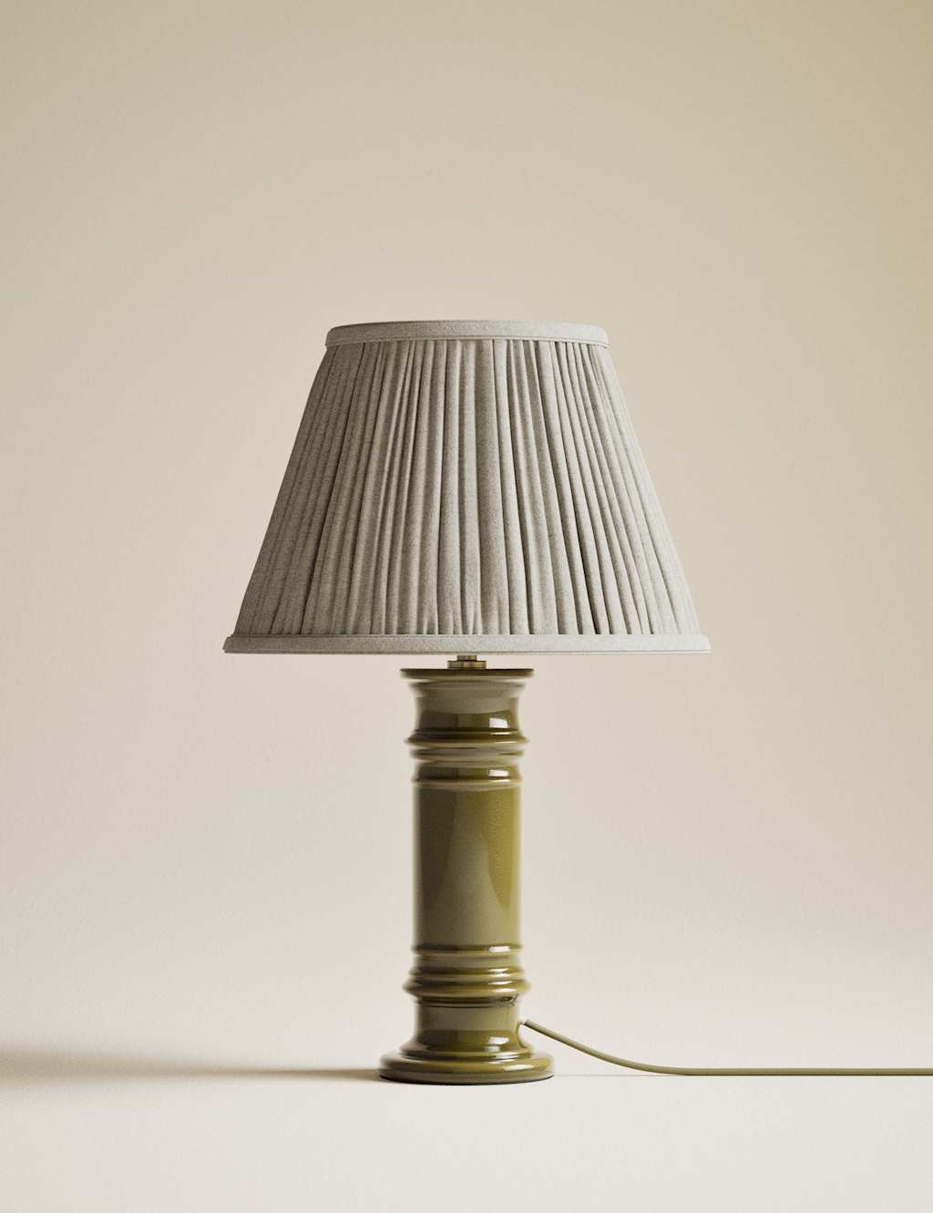 M&S Ceramic Column Frill Shade Table Lamp - Green