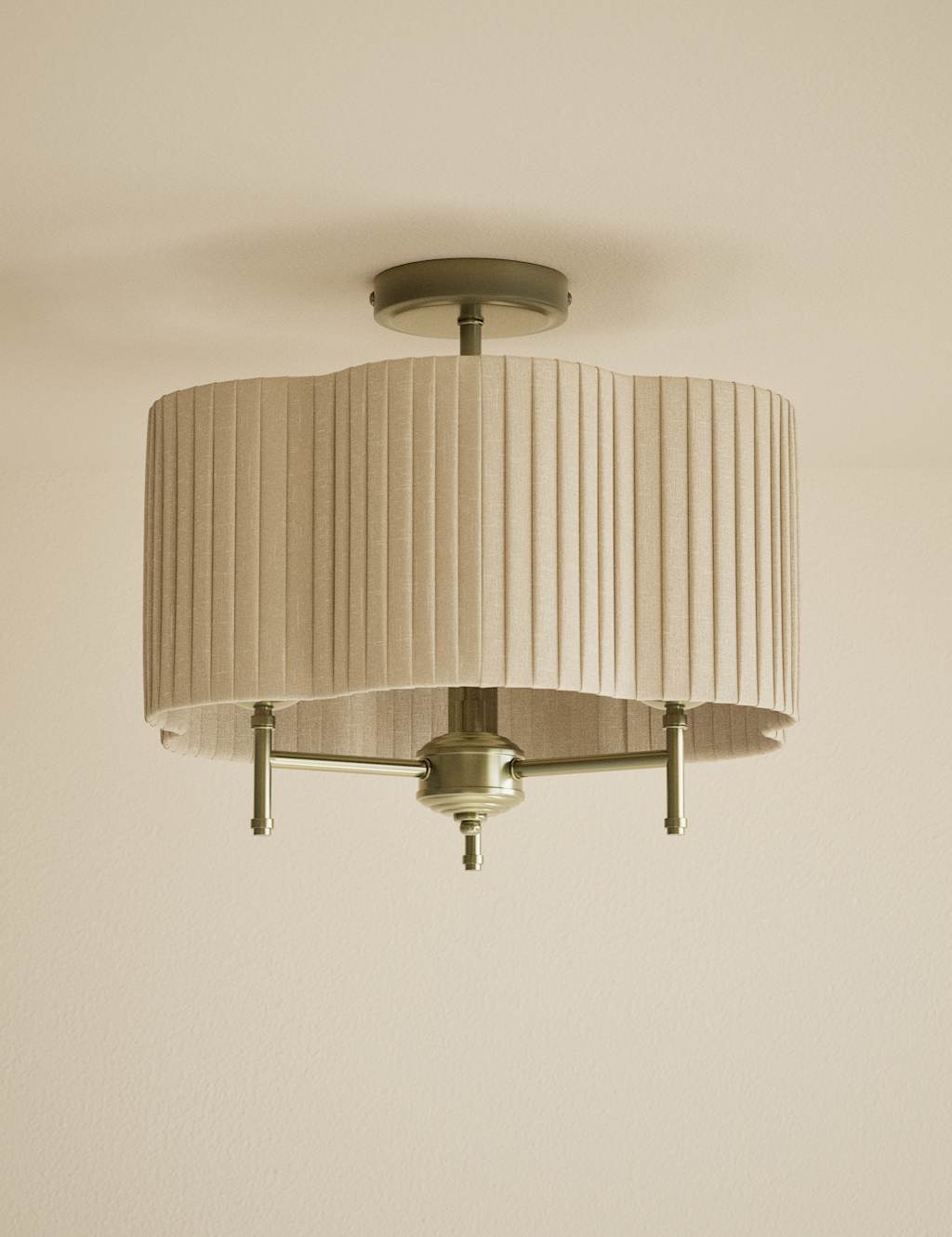 M&S Scallop Pleated Flush Ceiling Light - Antique Brass