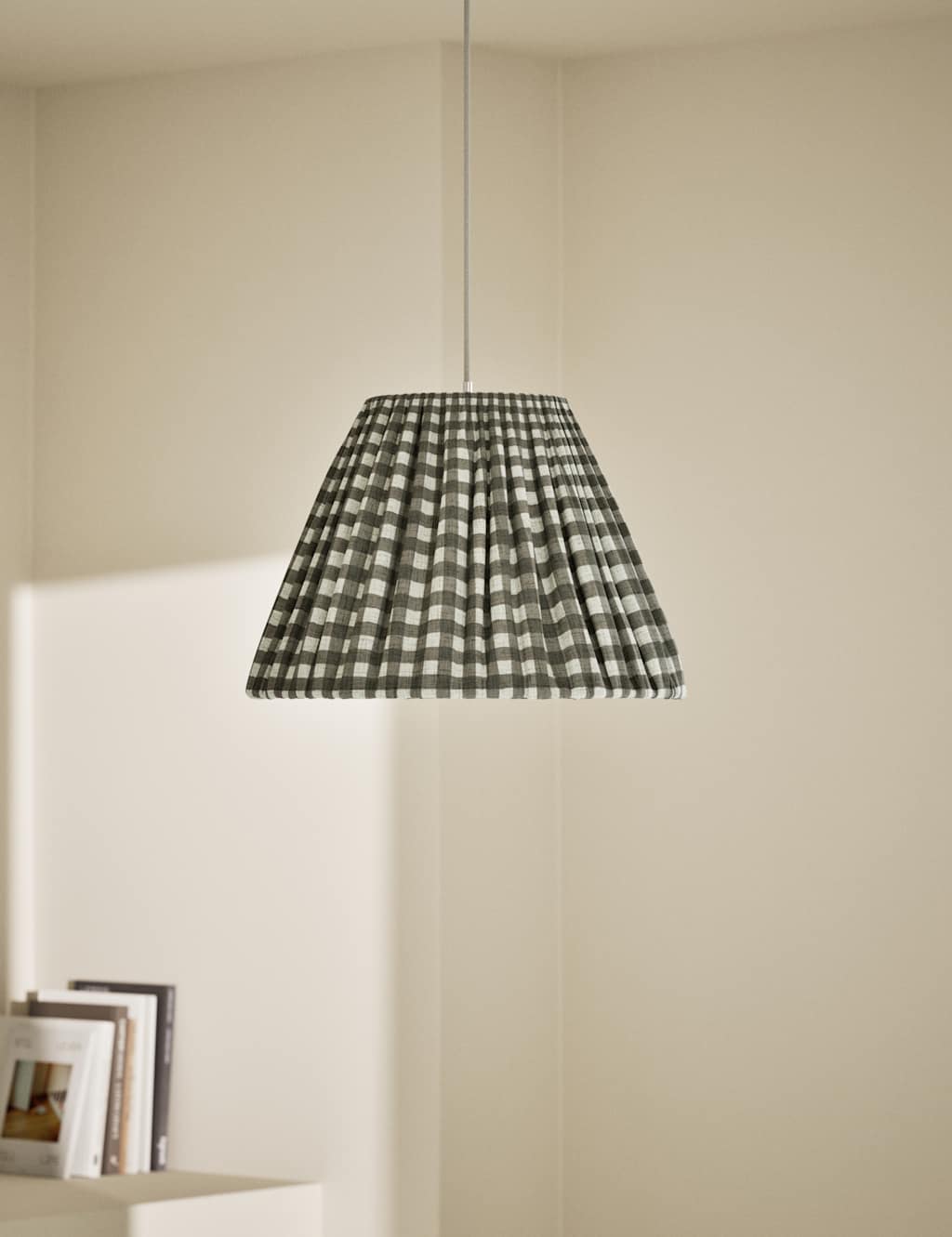 M&S Pleated Gingham Ceiling Lamp Shade Dark Green