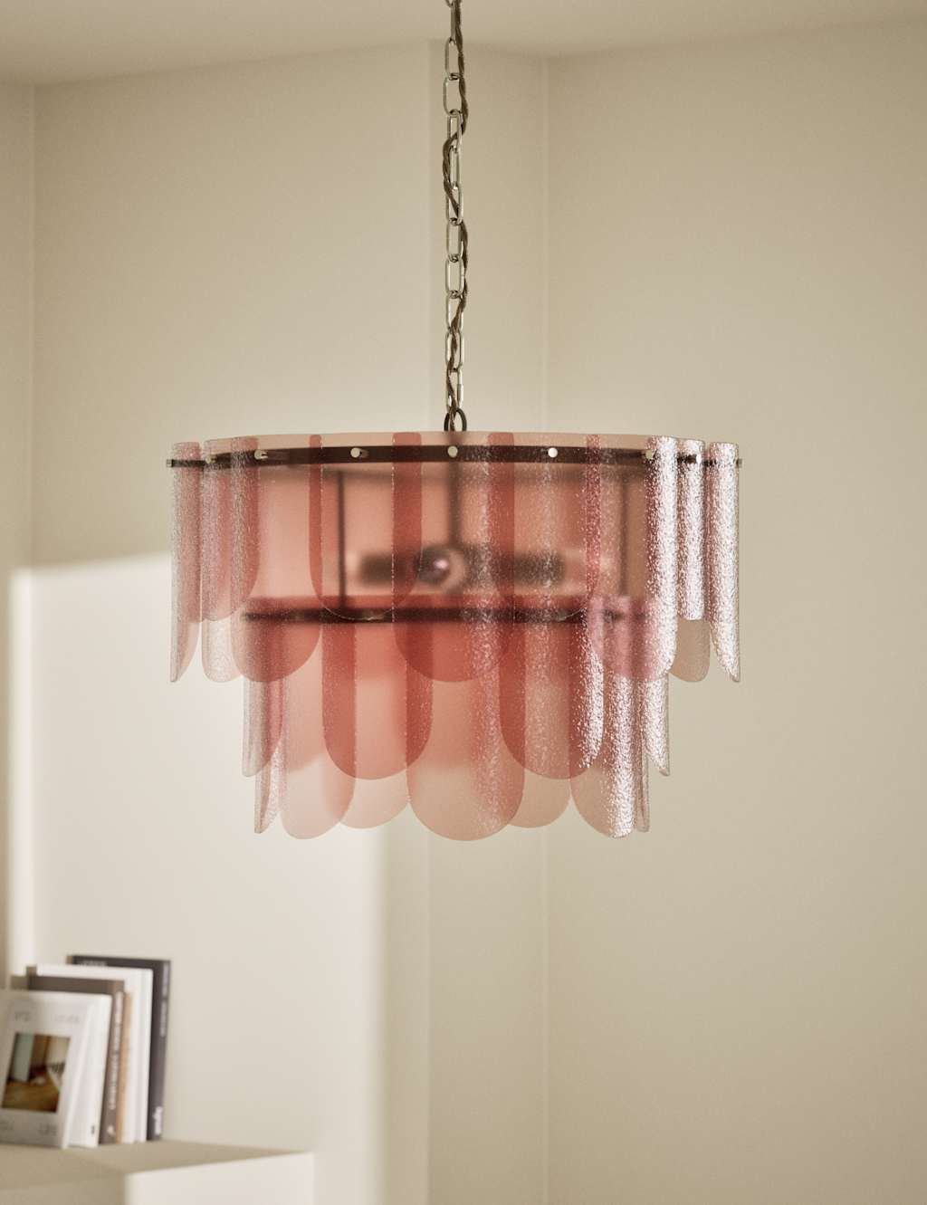 M&S Glass Mottled Chandelier Pink