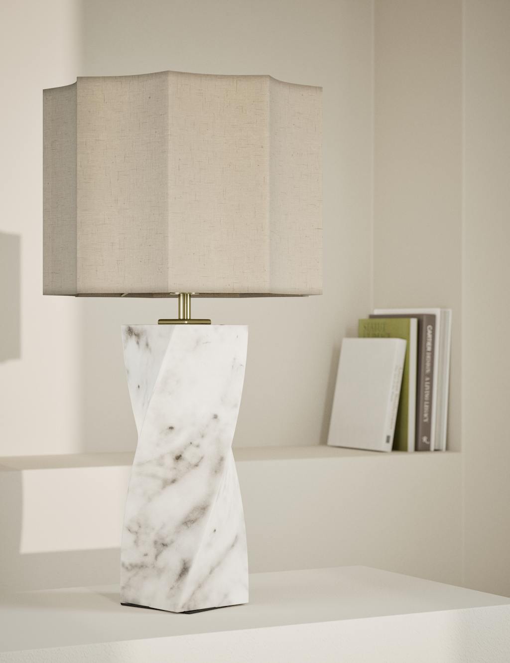 M&S Twisted Marble Effect Table Lamp White