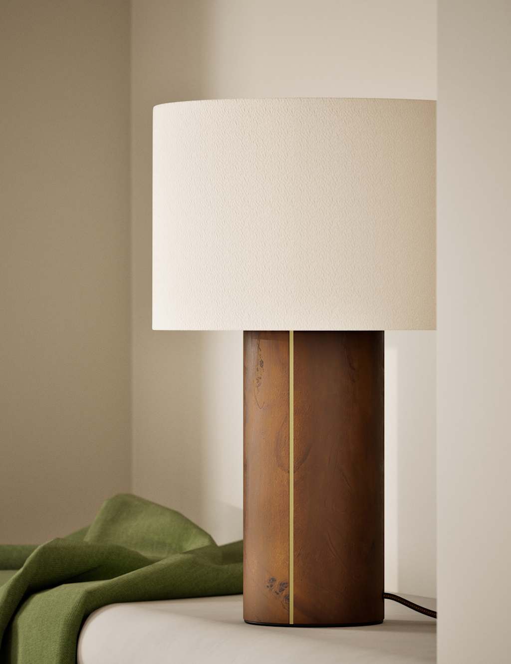 M&S Burl Brass Inlay Table Lamp Brown