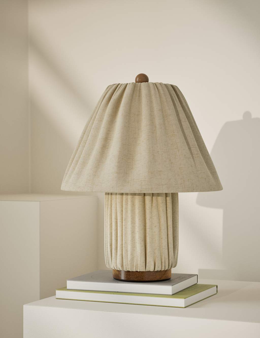 M&S Soft Pleated Fabric Table Lamp Neutral