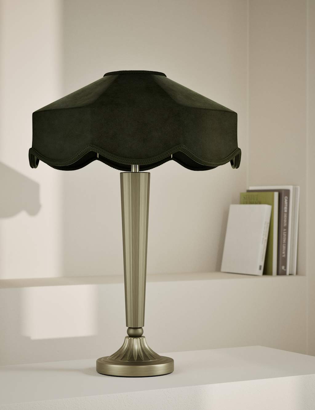M&S Deco Velvet Scallop Shade Table Lamp Dark Green
