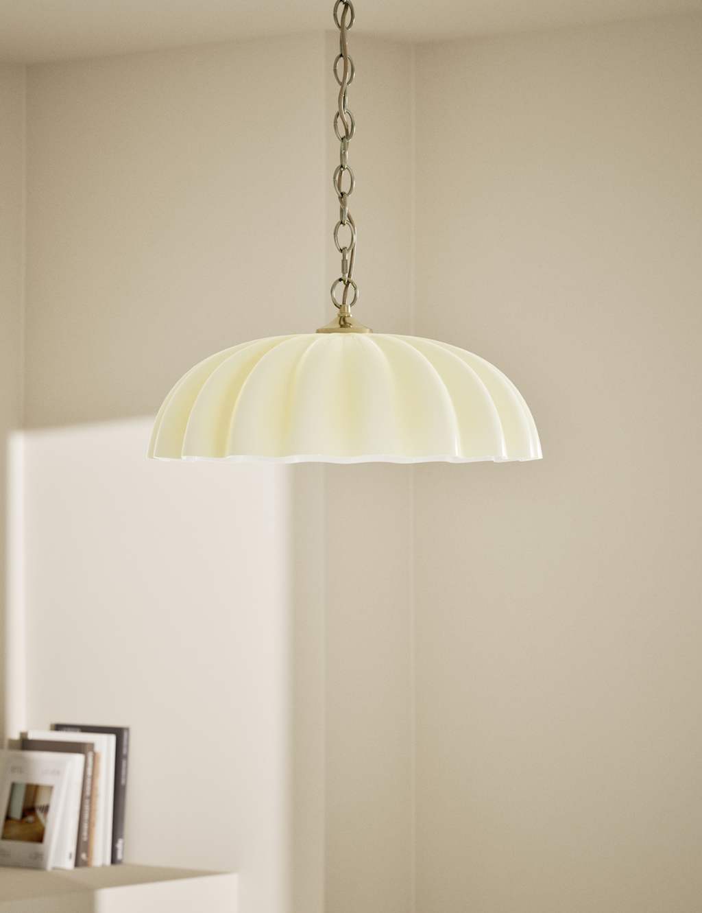 M&S Glass White Scallop Ceiling Lamp Shade White