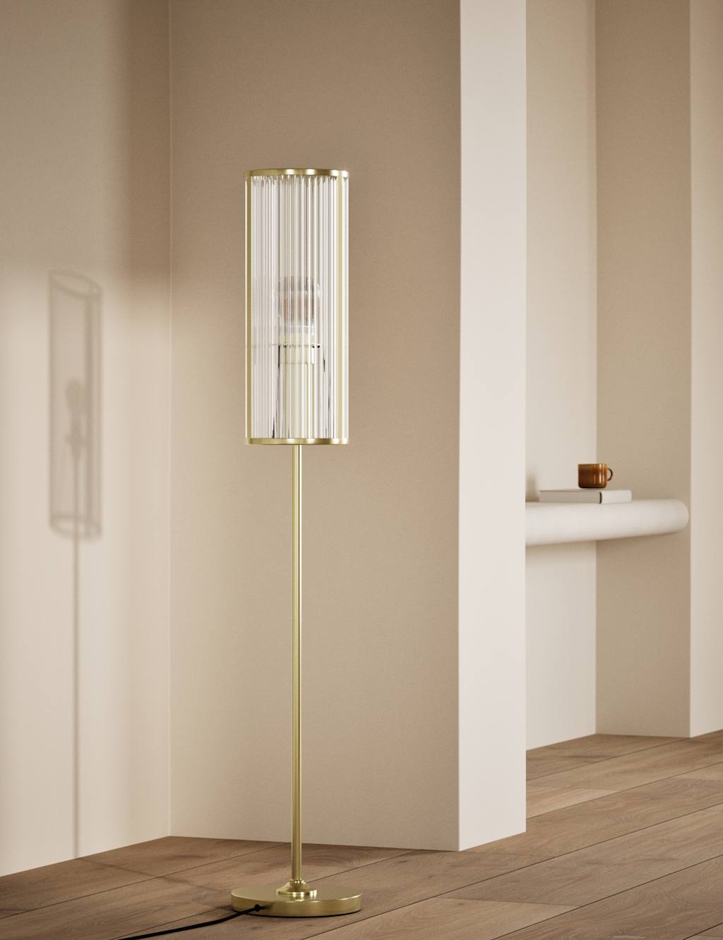 M&S Monroe Ribbed Glass Floor Lamp Antique Brass