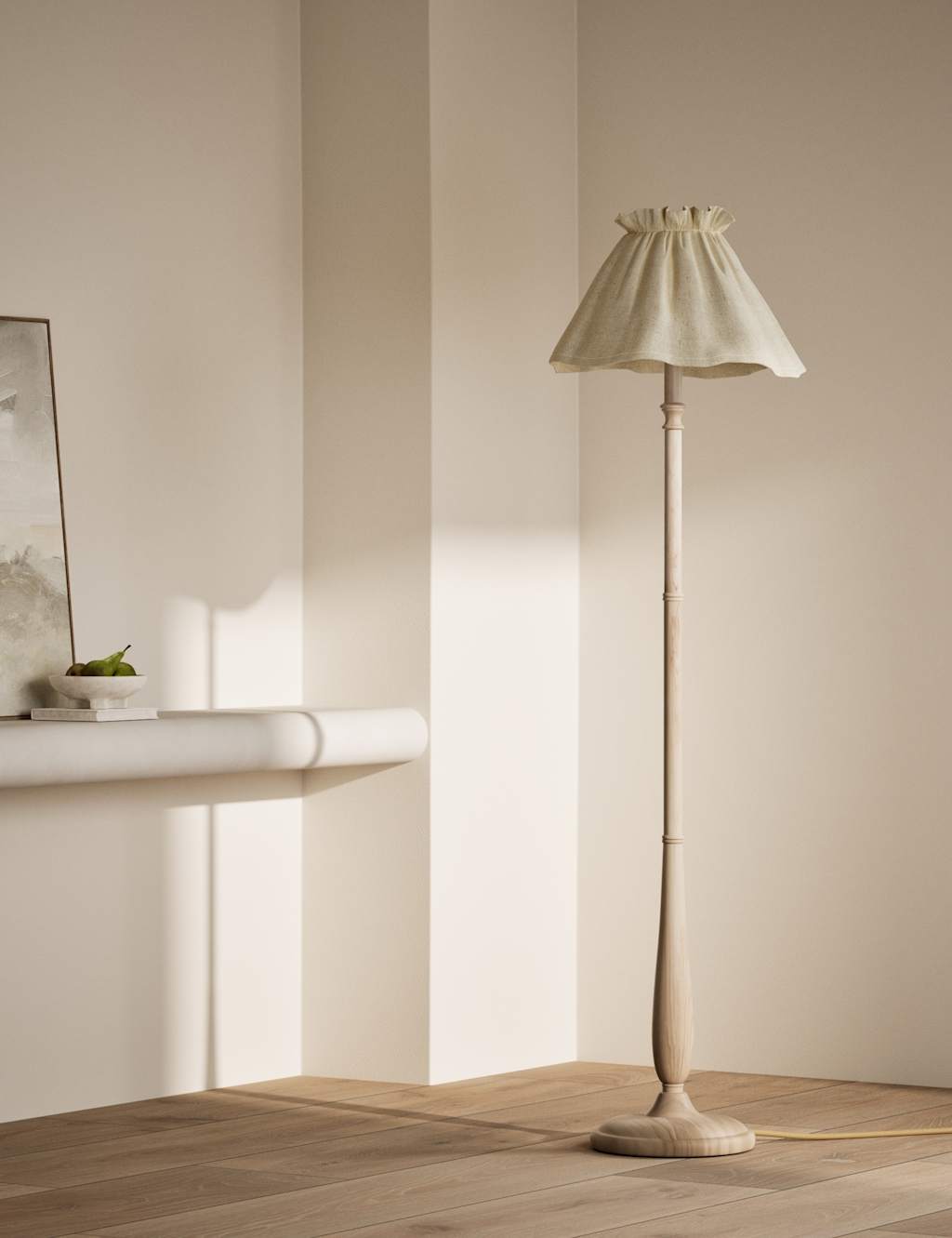 M&S Skirt Shade Wooden Floor Lamp Natural