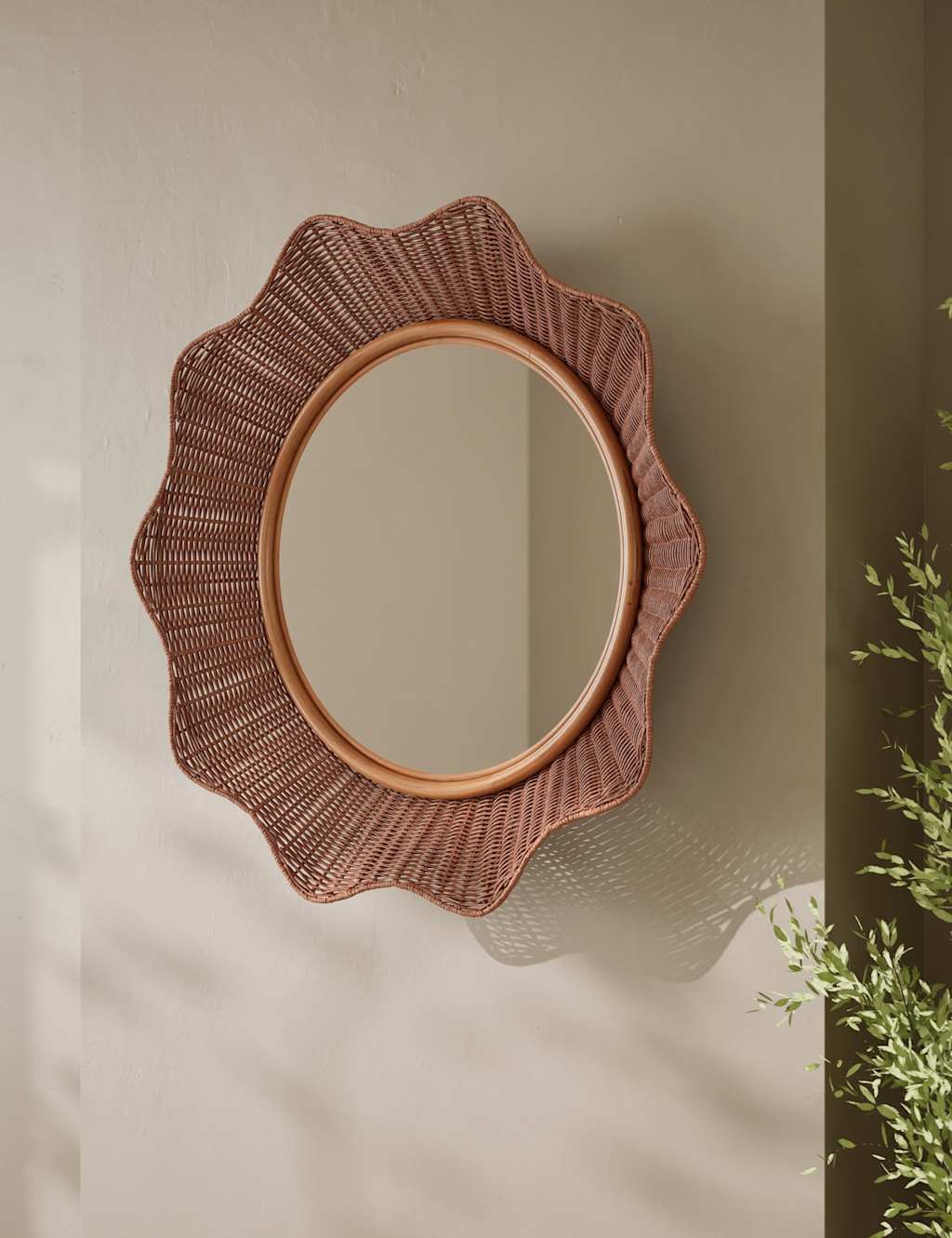 M&S Rattan Flared Circle Wall Mirror Natural