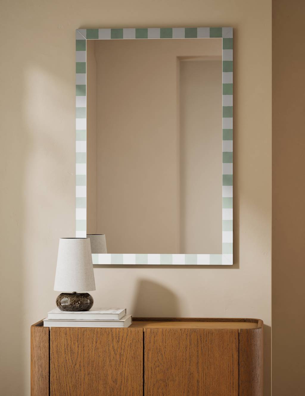 M&S Checkerboard Rectangular Glass Wall Mirror Sage
