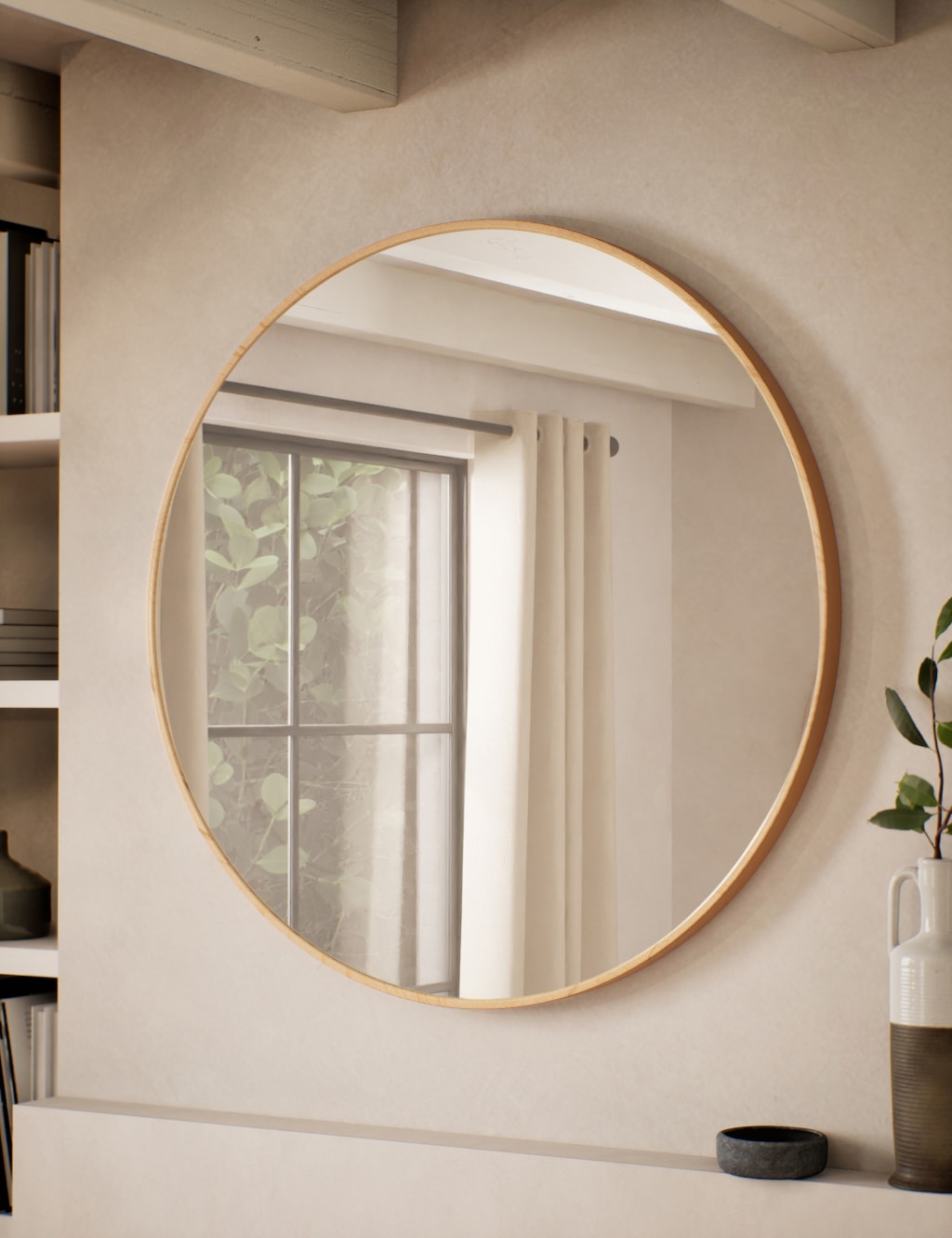 Large Round Pine Wall Mirror