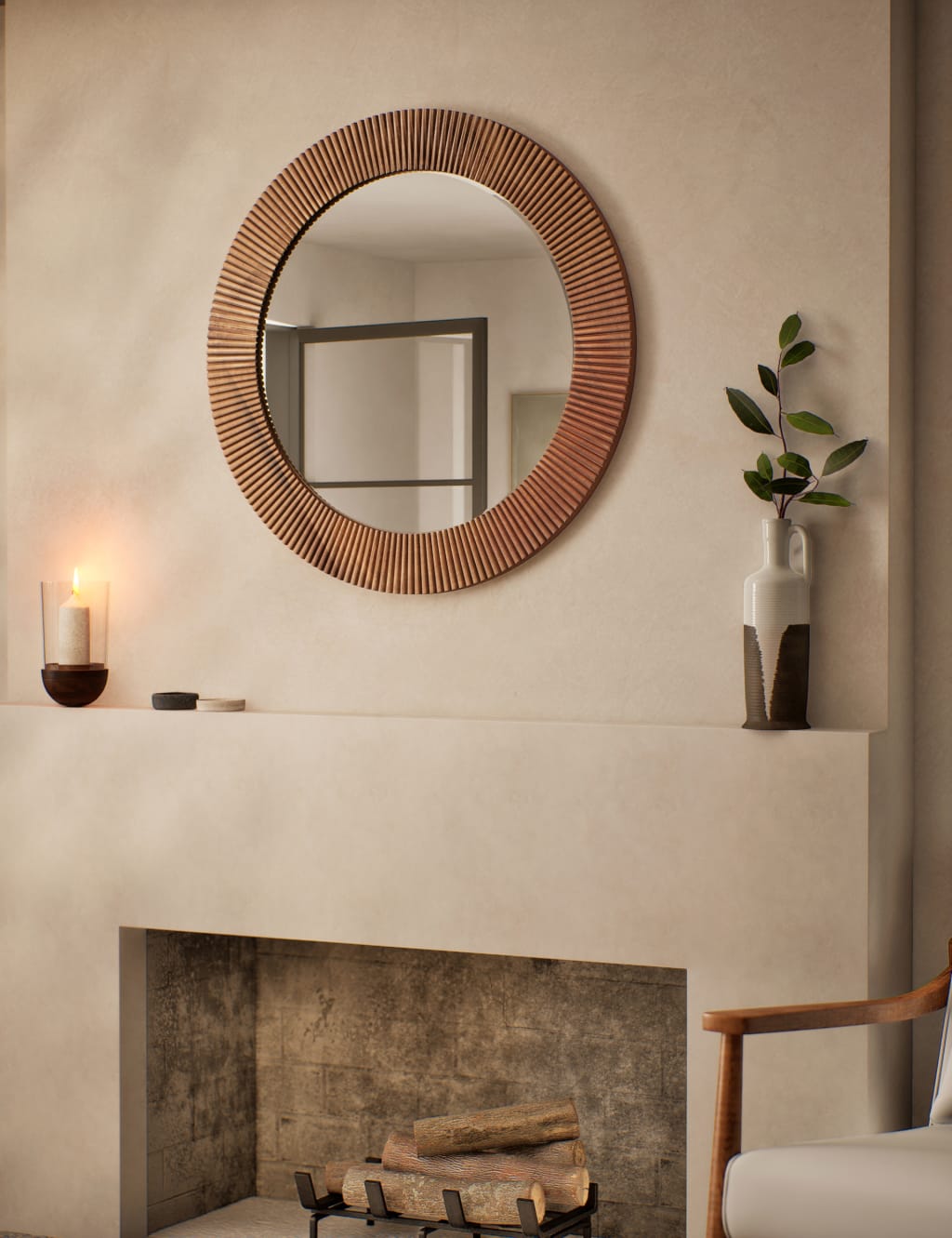 Fredrick Wooden Frame Round Wall Mirror