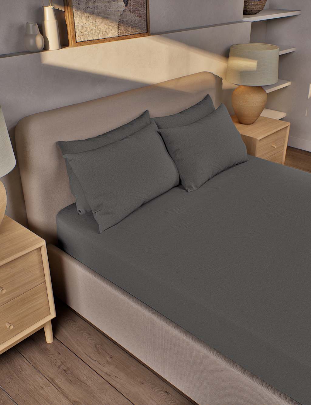 Grey double fitted sheet and pillowcases store