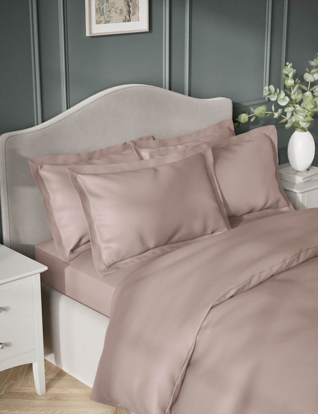 M&S 2 Pack Egyptian Cotton 400 Thread Count Silky Oxford Pillowcases Blush Pink