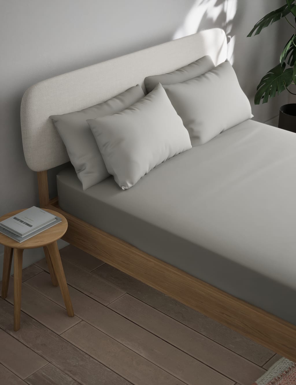 M&S Collection Cotton Blend Non Iron Fitted Sheet - 5FT - Silver Grey, Silver Grey,Cream