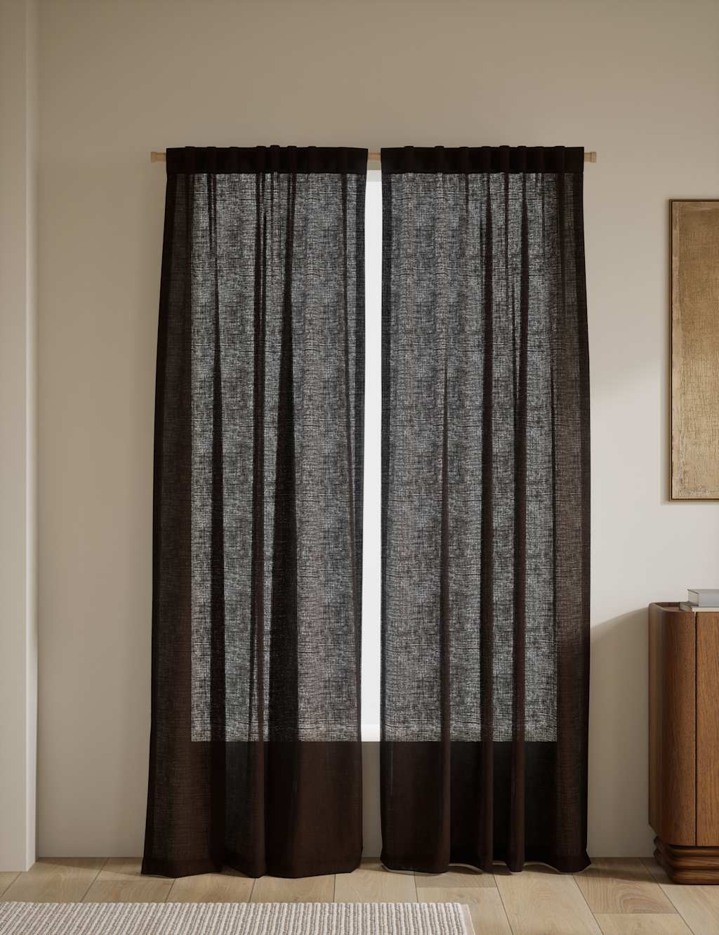 M&S Cotton Linen Blend Sheer Multiway Curtains Chocolate