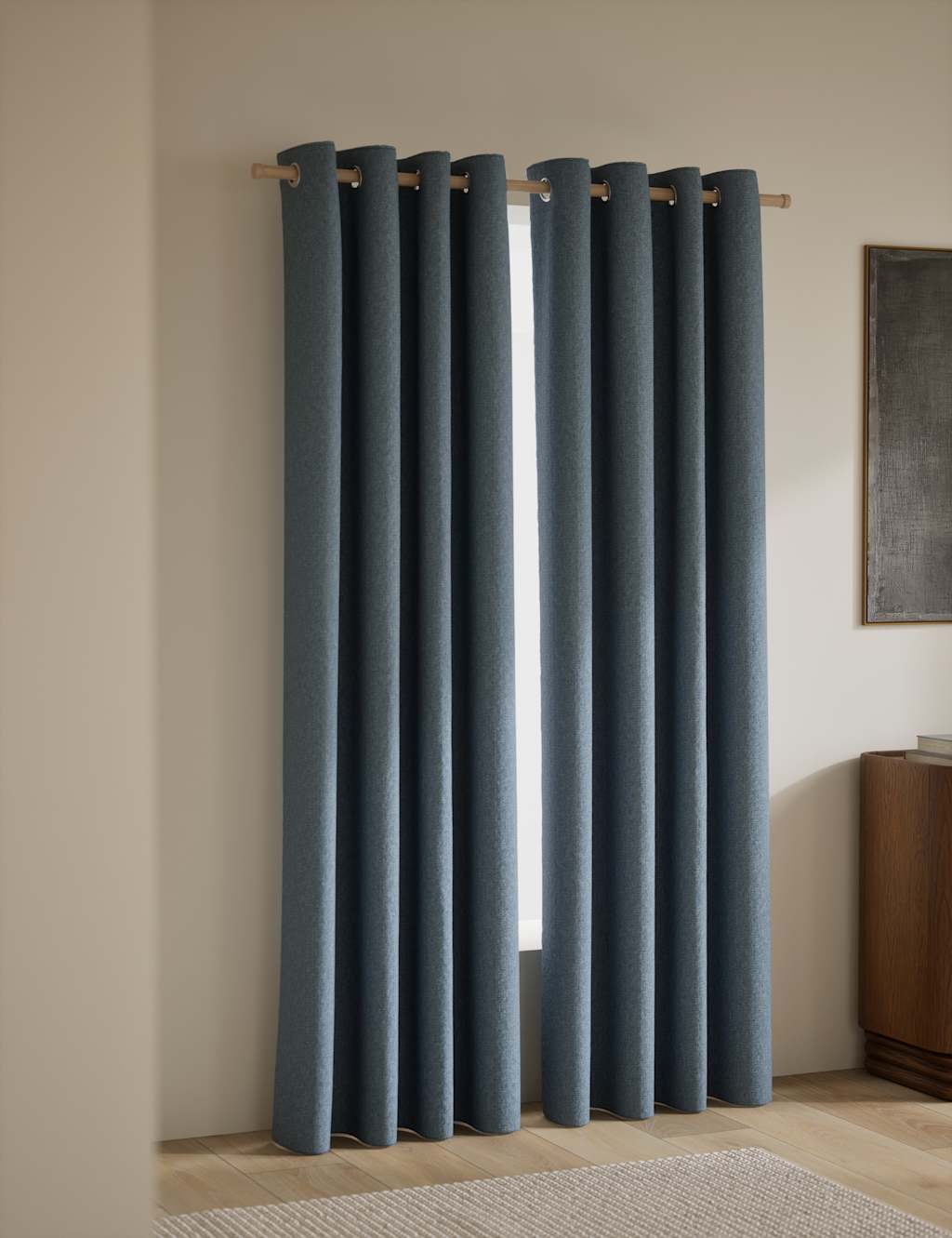 M&S Basketweave Eyelet Curtains - W218cm, Drop 229cm - Blue