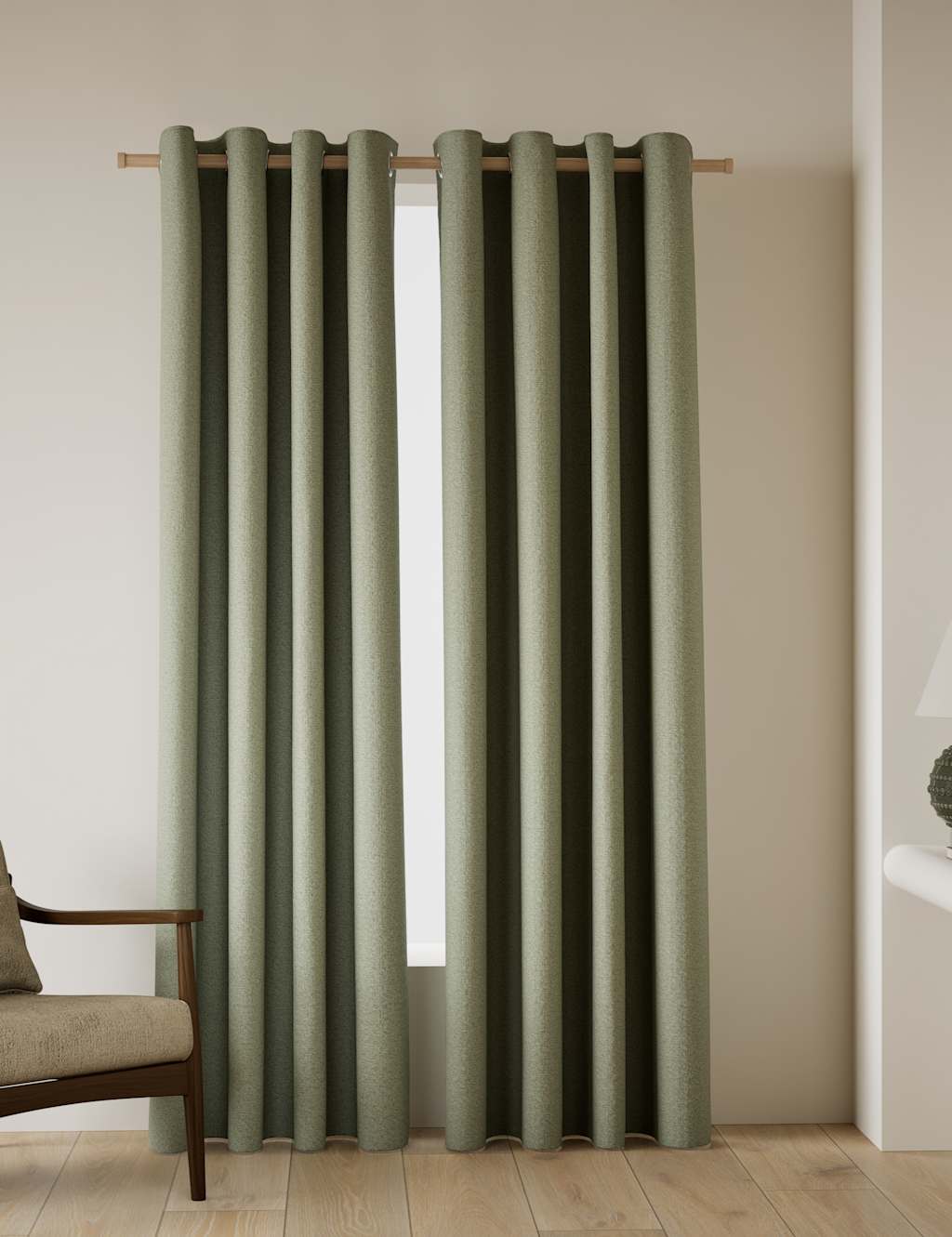M&S Basketweave Eyelet Curtains - W168cm, Drop 229cm - Green