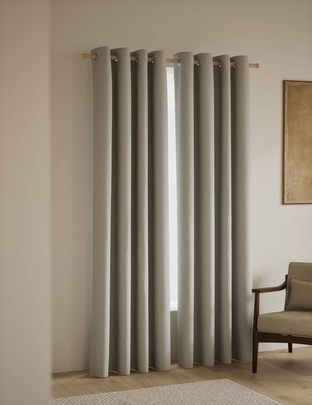 M&S Basketweave Eyelet Curtains - W117cm, Drop 137cm - Light Grey