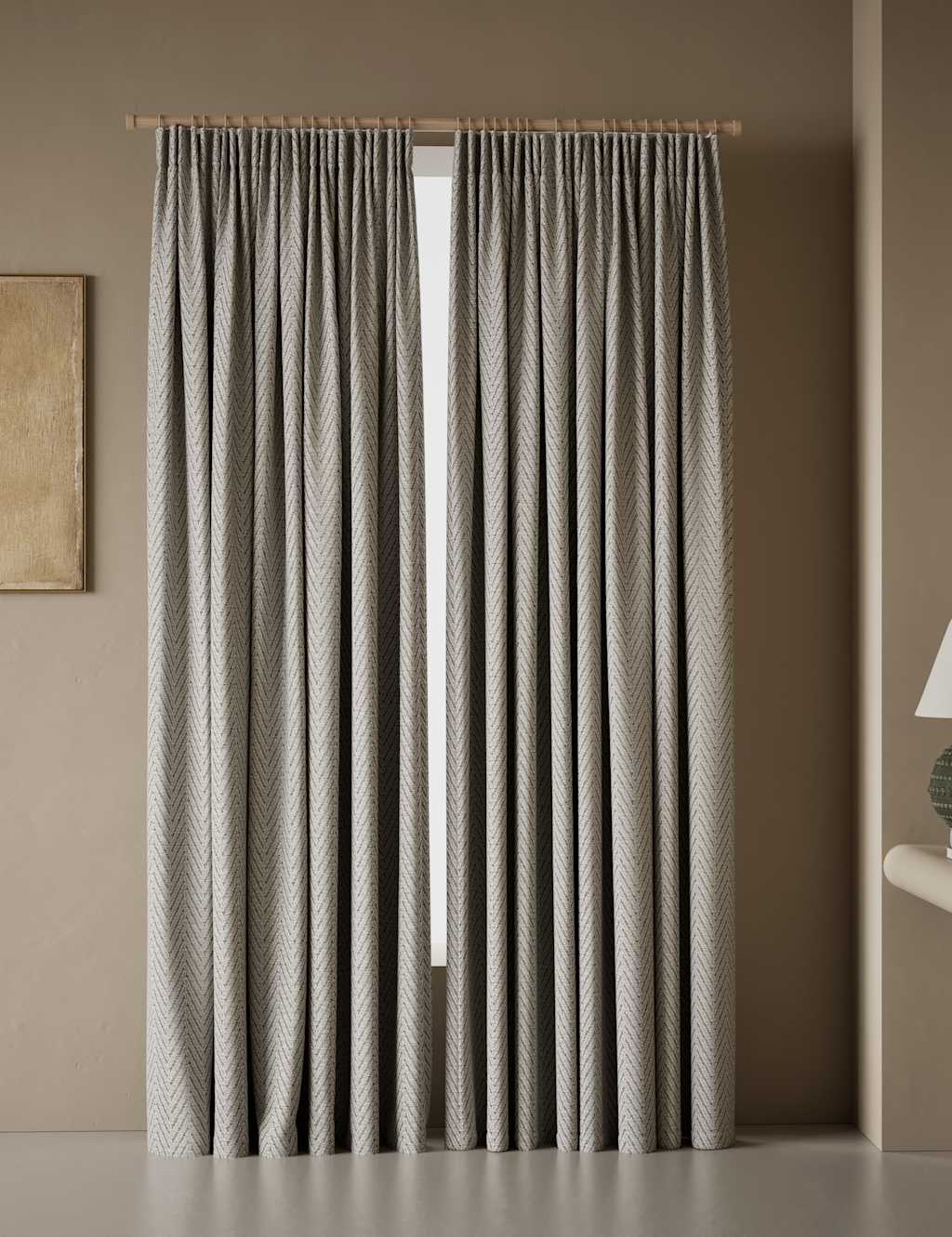 M&S Textured Herringbone Eyelet Curtains - W117cm, Drop 137cm - Light Grey Mix