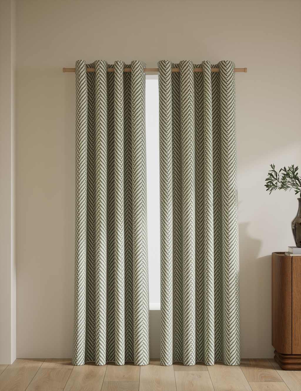 M&S Textured Herringbone Eyelet Curtains - W218cm, Drop 229cm - Green