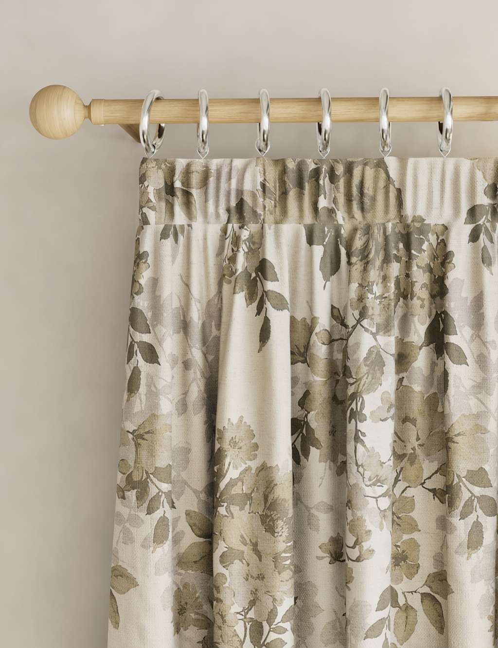M&S Floral Pencil Pleat Blackout Curtains Green Mix