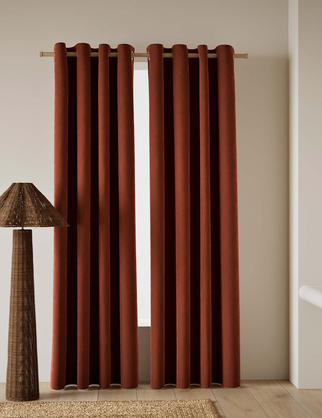 M&S Velvet Eyelet Curtains - W117cm, Drop 229cm - Chestnut