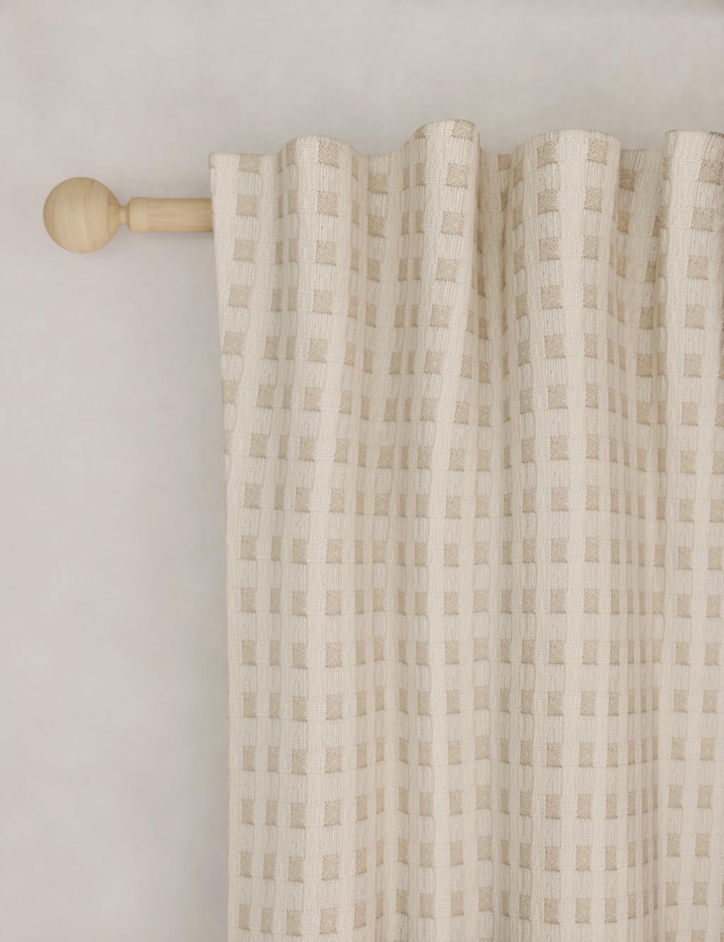 M&S Chenille Gingham Multiway Blackout Curtains Natural