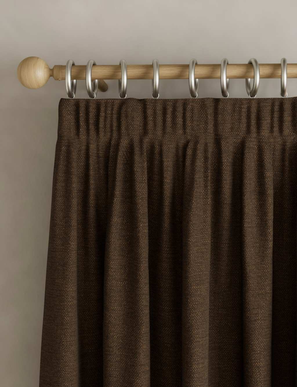 M&S Brushed Pencil Pleat Blackout Thermal Curtains Chocolate