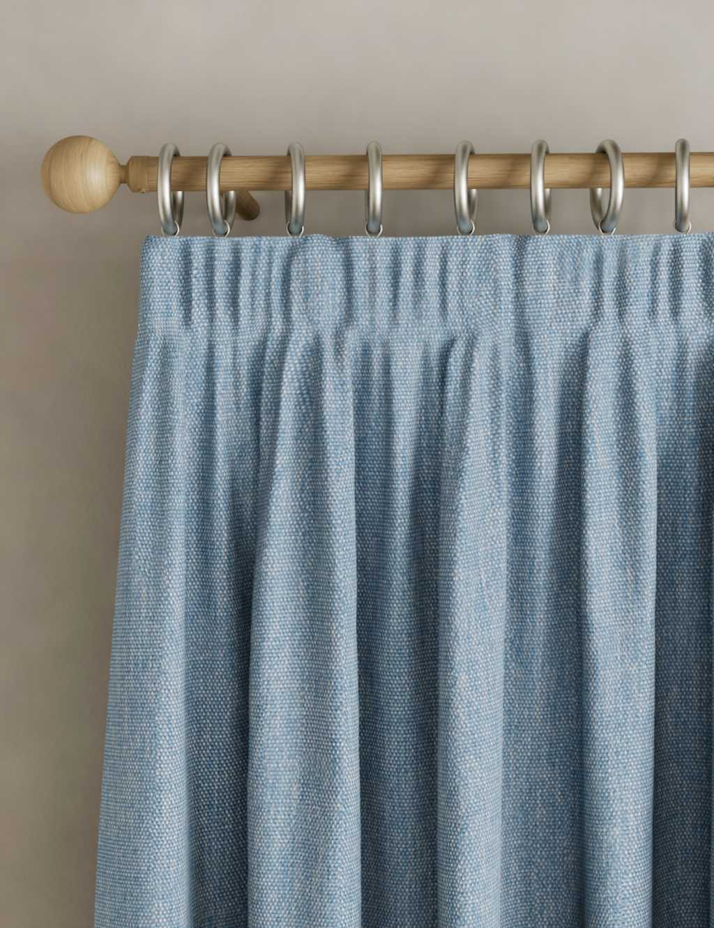 M&S Brushed Pencil Pleat Blackout Ultra Thermal Curtains Mid Blue