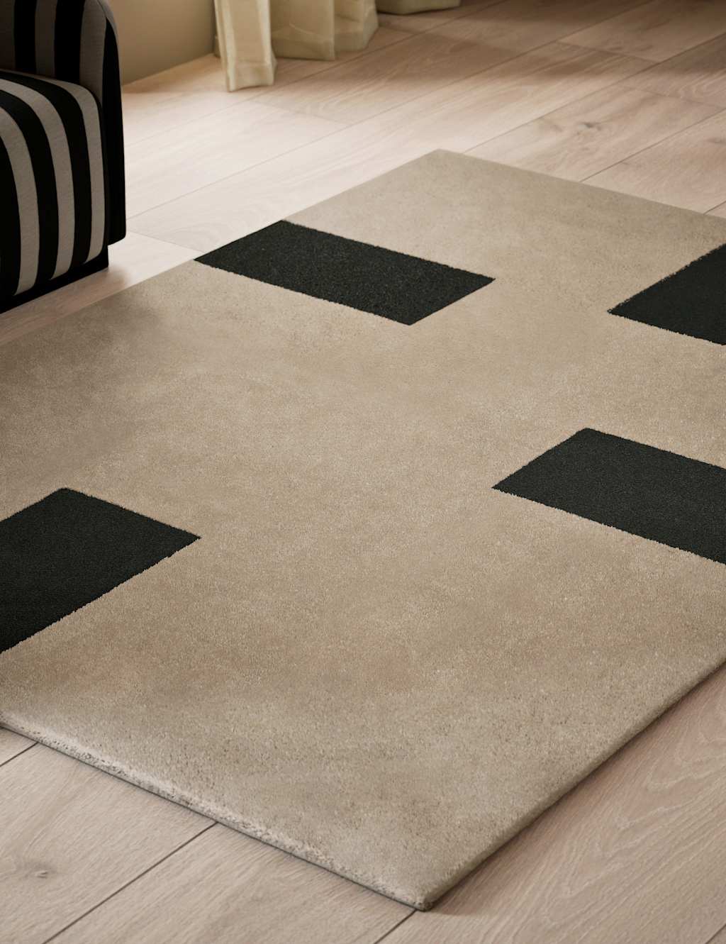M&S X Kelly Hoppen Kelly Hoppen Pure Wool Dash Geometric Rug - Large - Taupe Mix
