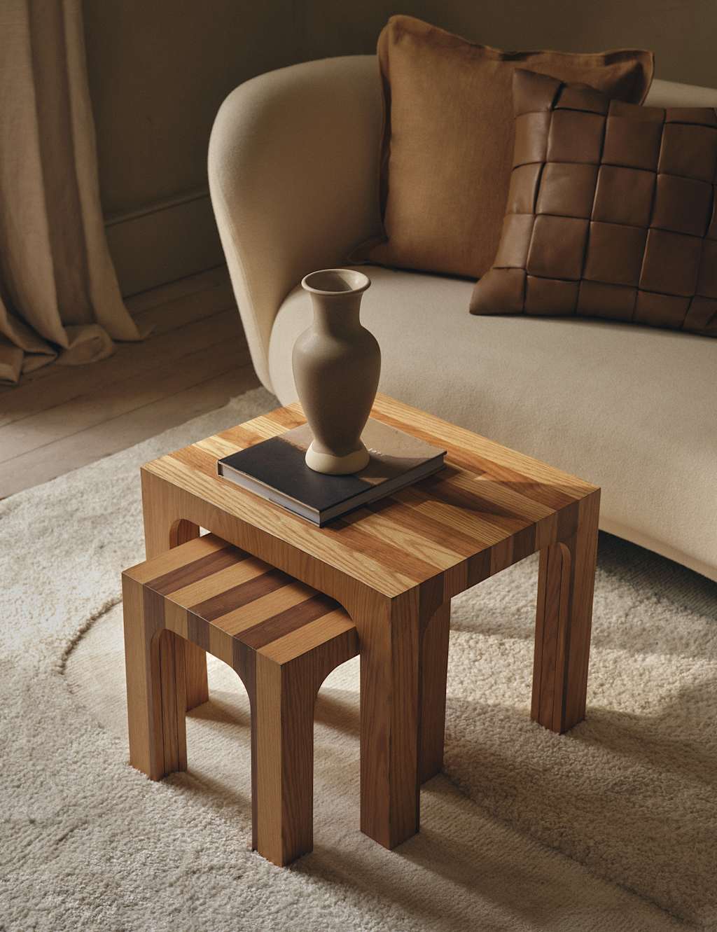 M&S Striped Nest of Tables - Natural Mix