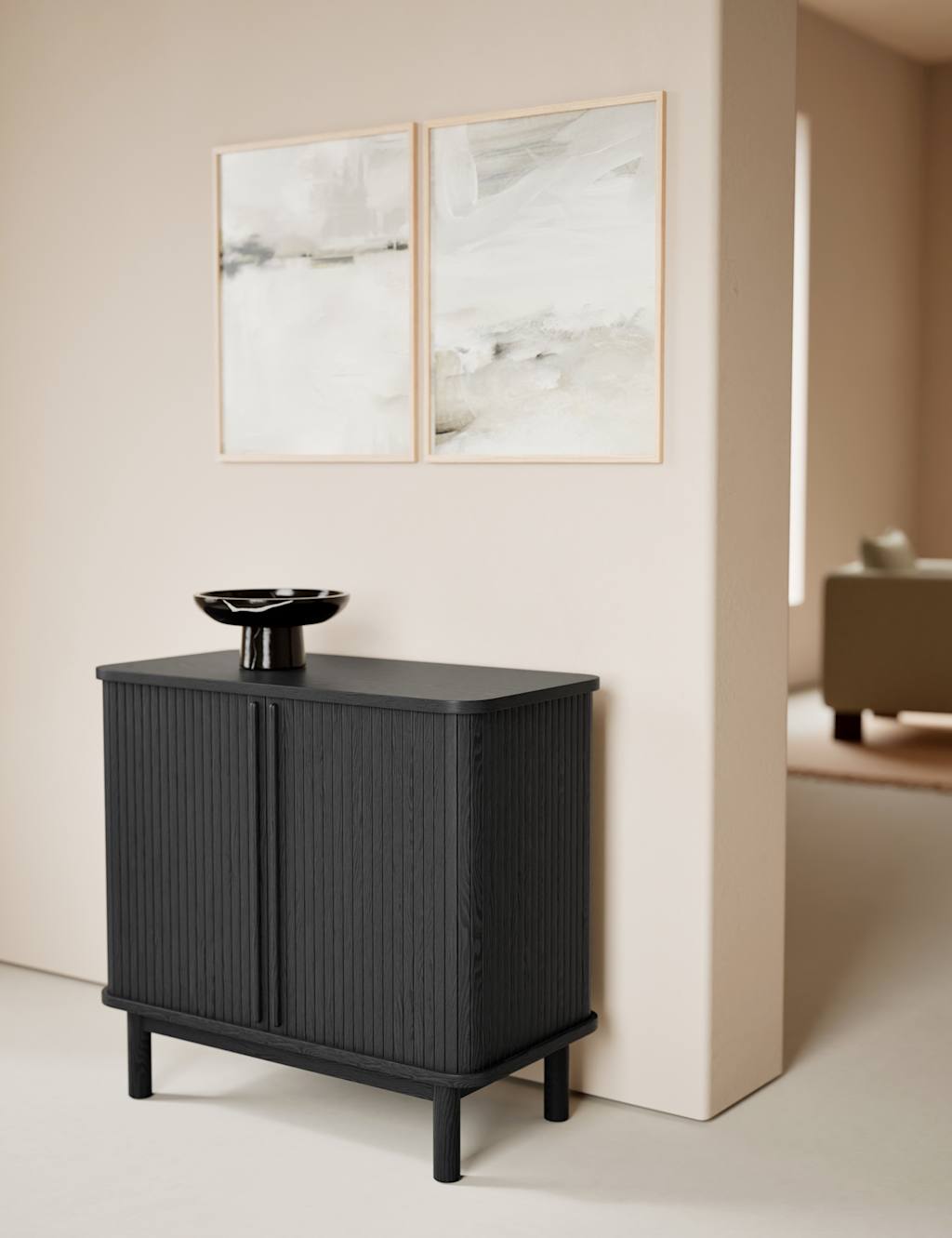 M&S Fluted Compact 2 Door Sideboard - Black