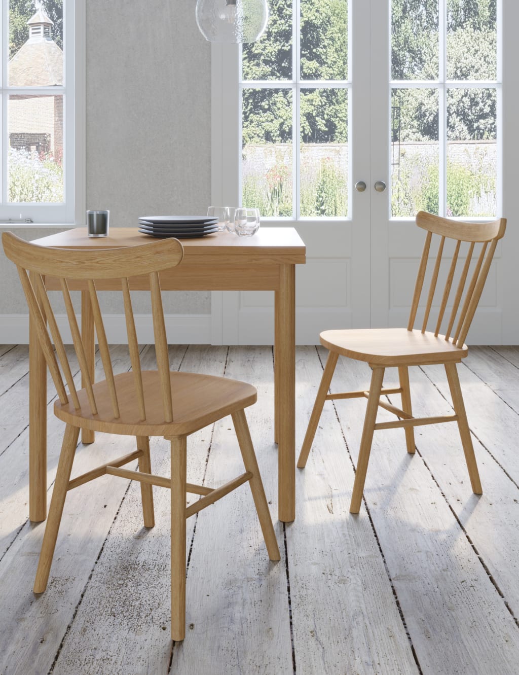 Set of 2 Oak Spindle Dining Chairs