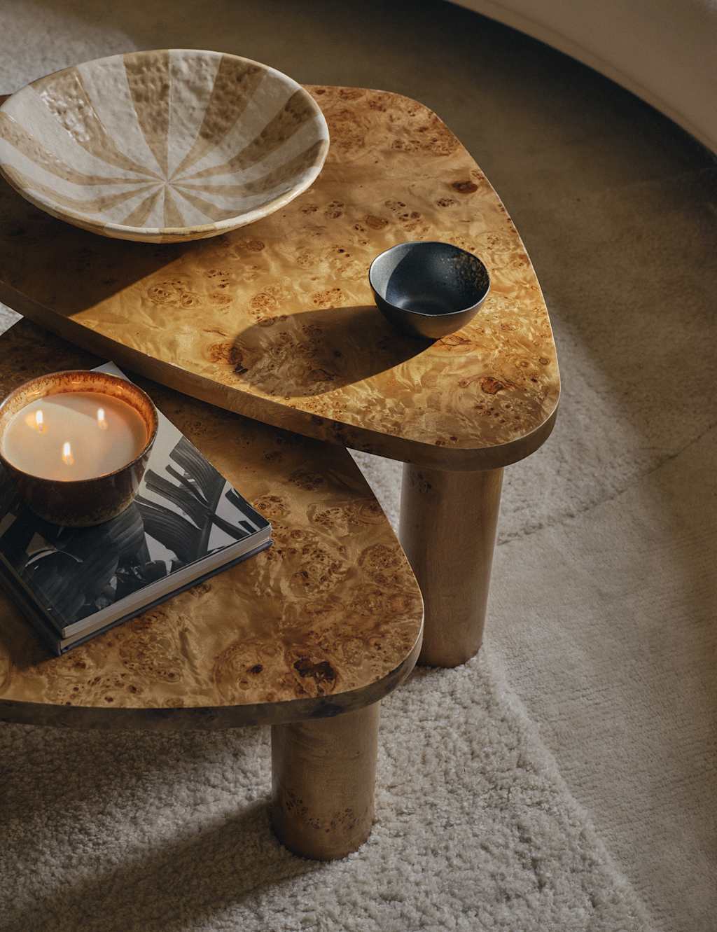 M&S Light Burl Nest of Coffee Tables - Blonde