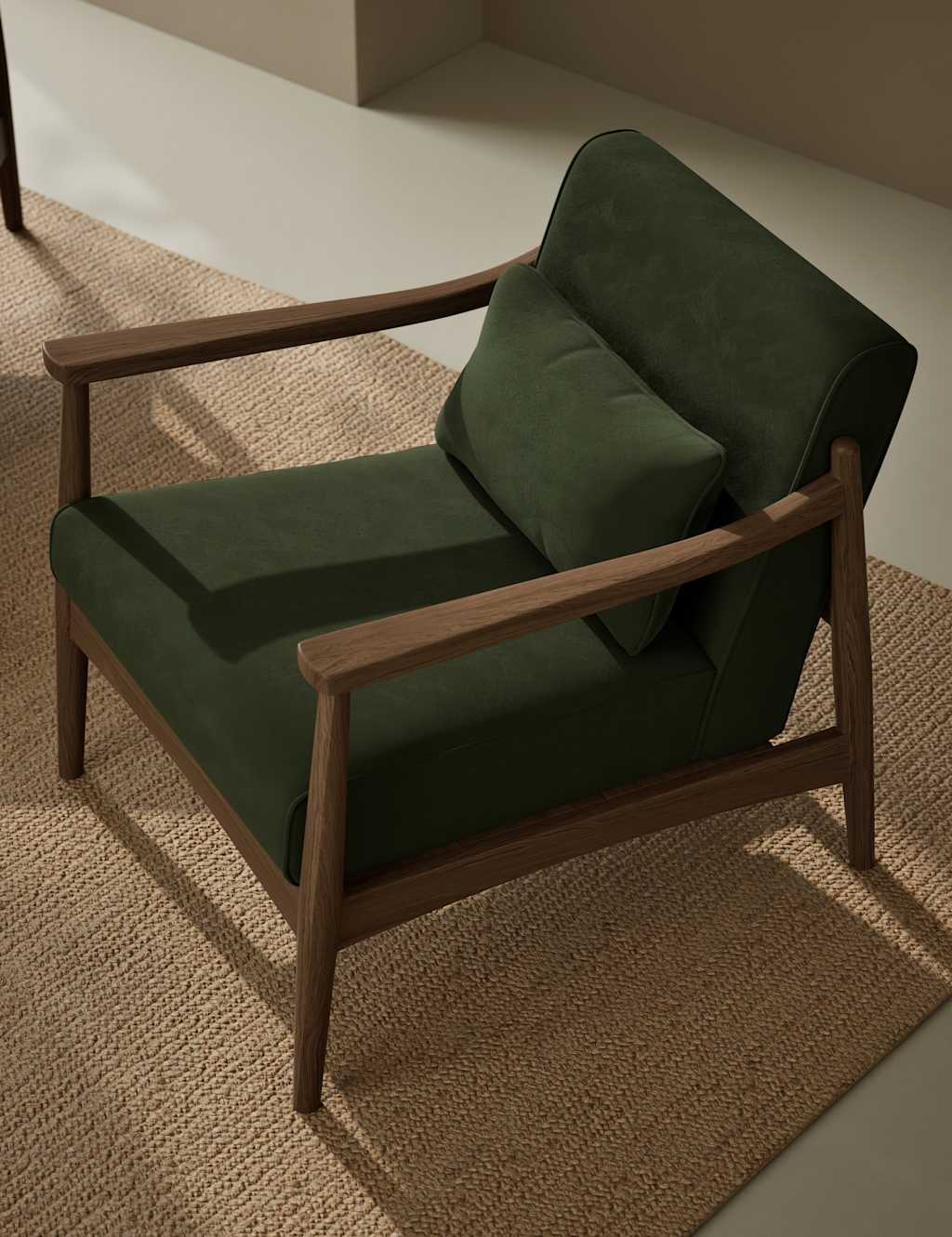 M&S Sherwood Dark Oak Velvet Accent Chair Dark Green