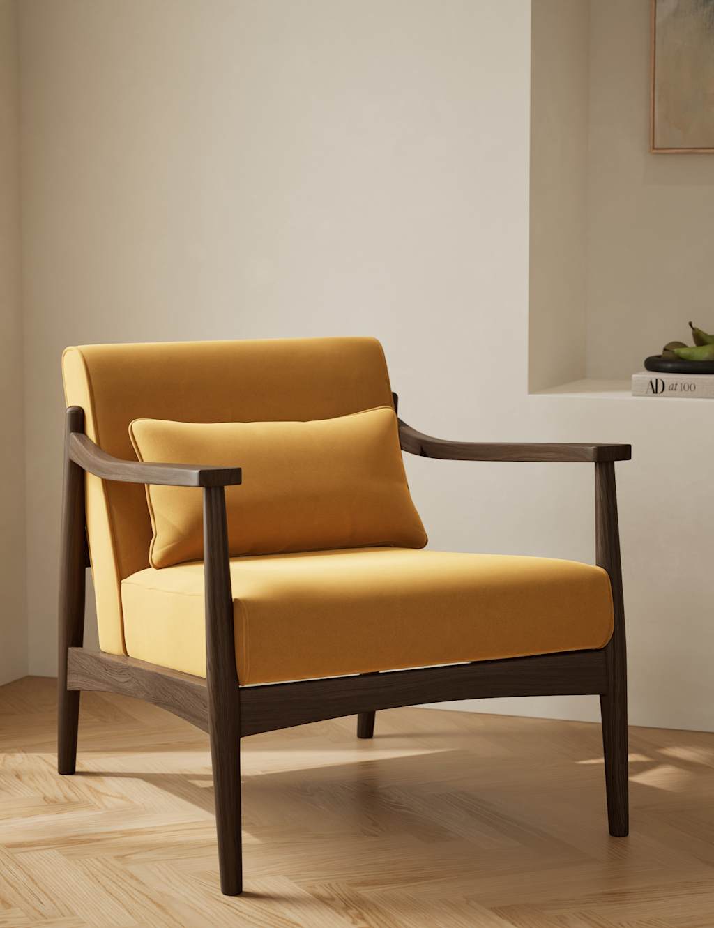 M&S Sherwood Dark Oak Velvet Accent Chair - Ochre