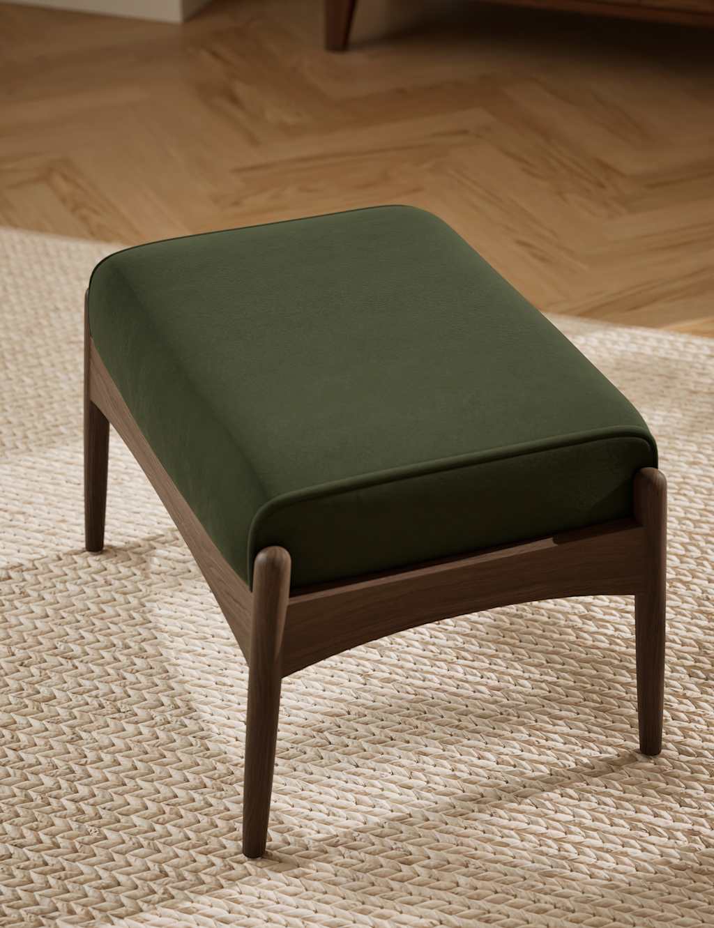 M&S Sherwood Dark Oak Velvet Footstool Dark Green