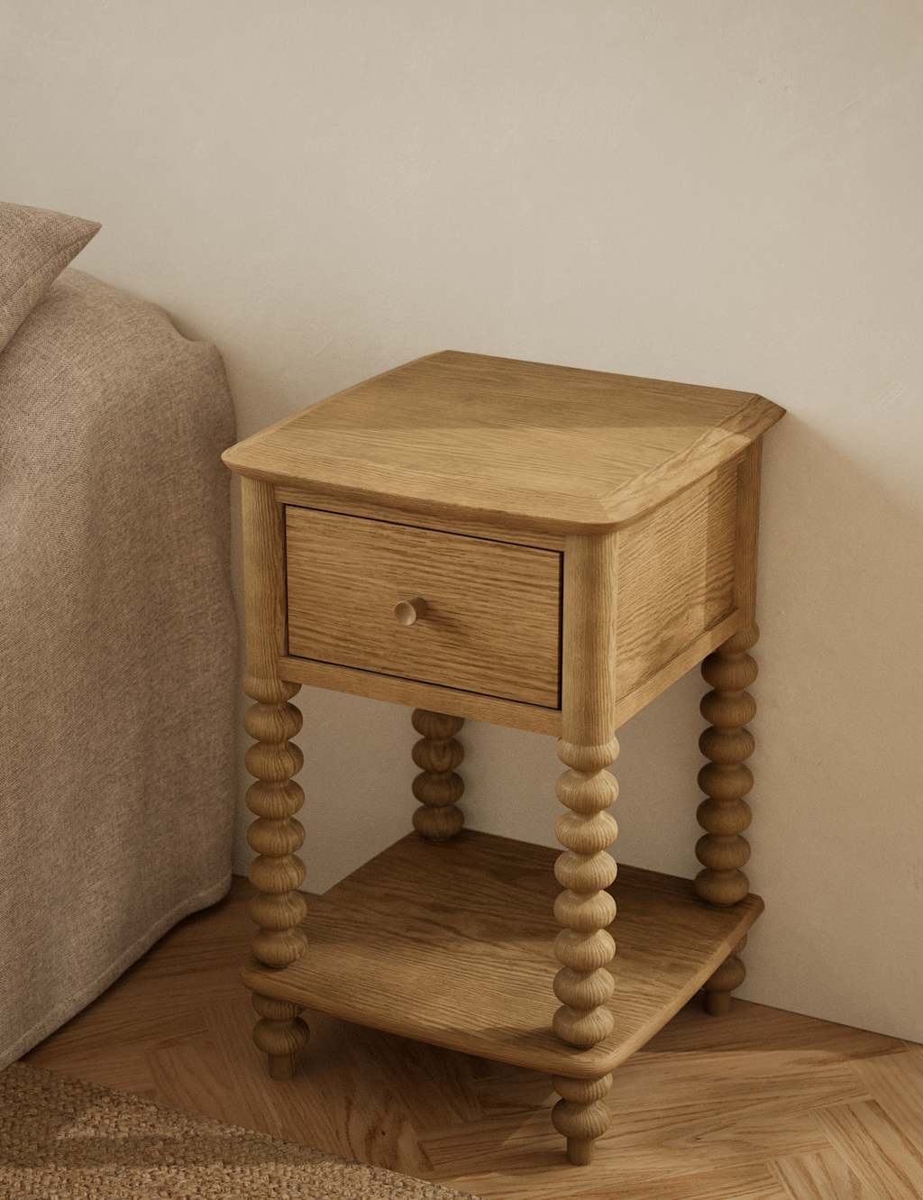 M&S Evelyn Bobbin Bedside Table Dark Honey