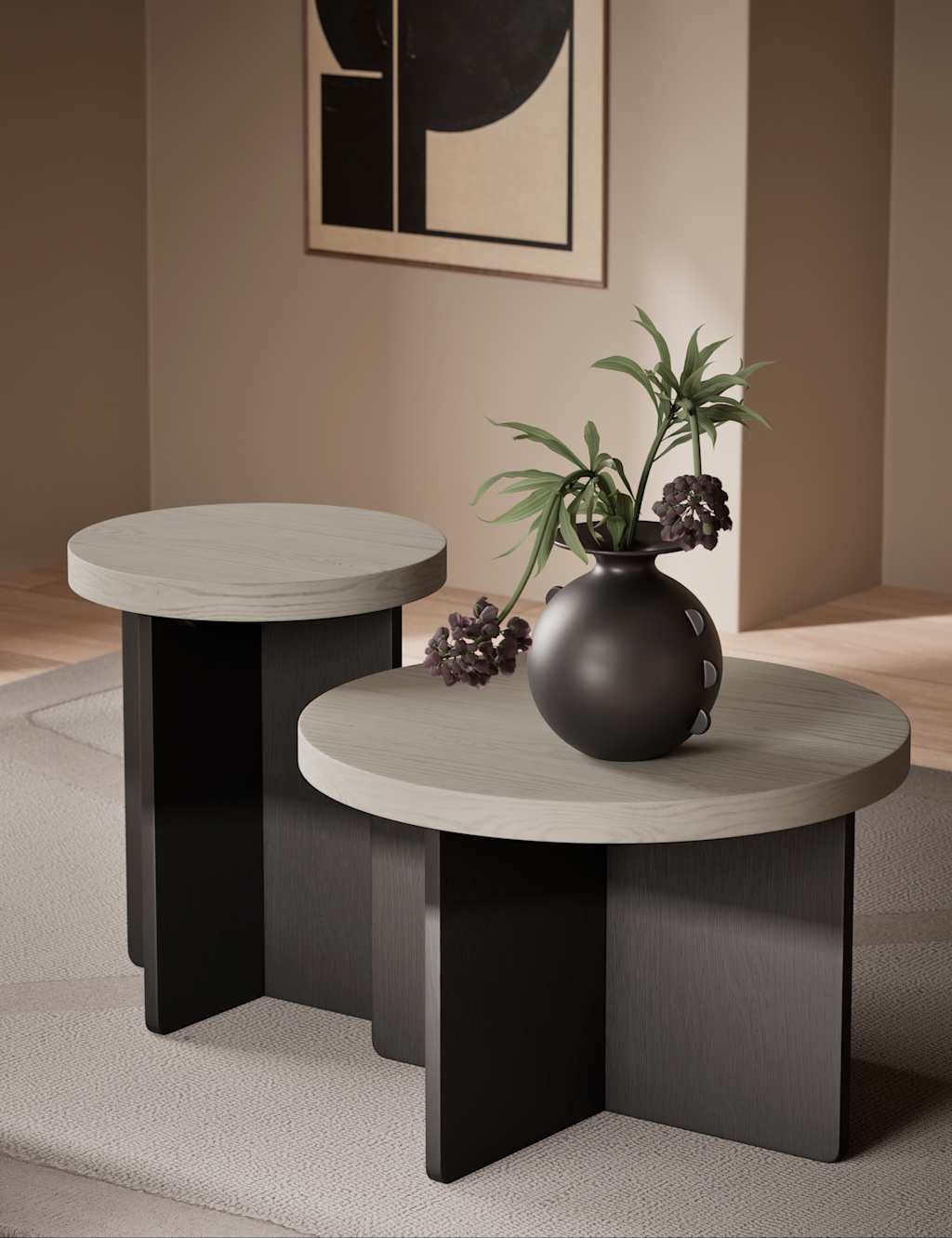 M&S X Kelly Hoppen Nesting Coffee Tables Charcoal Mix