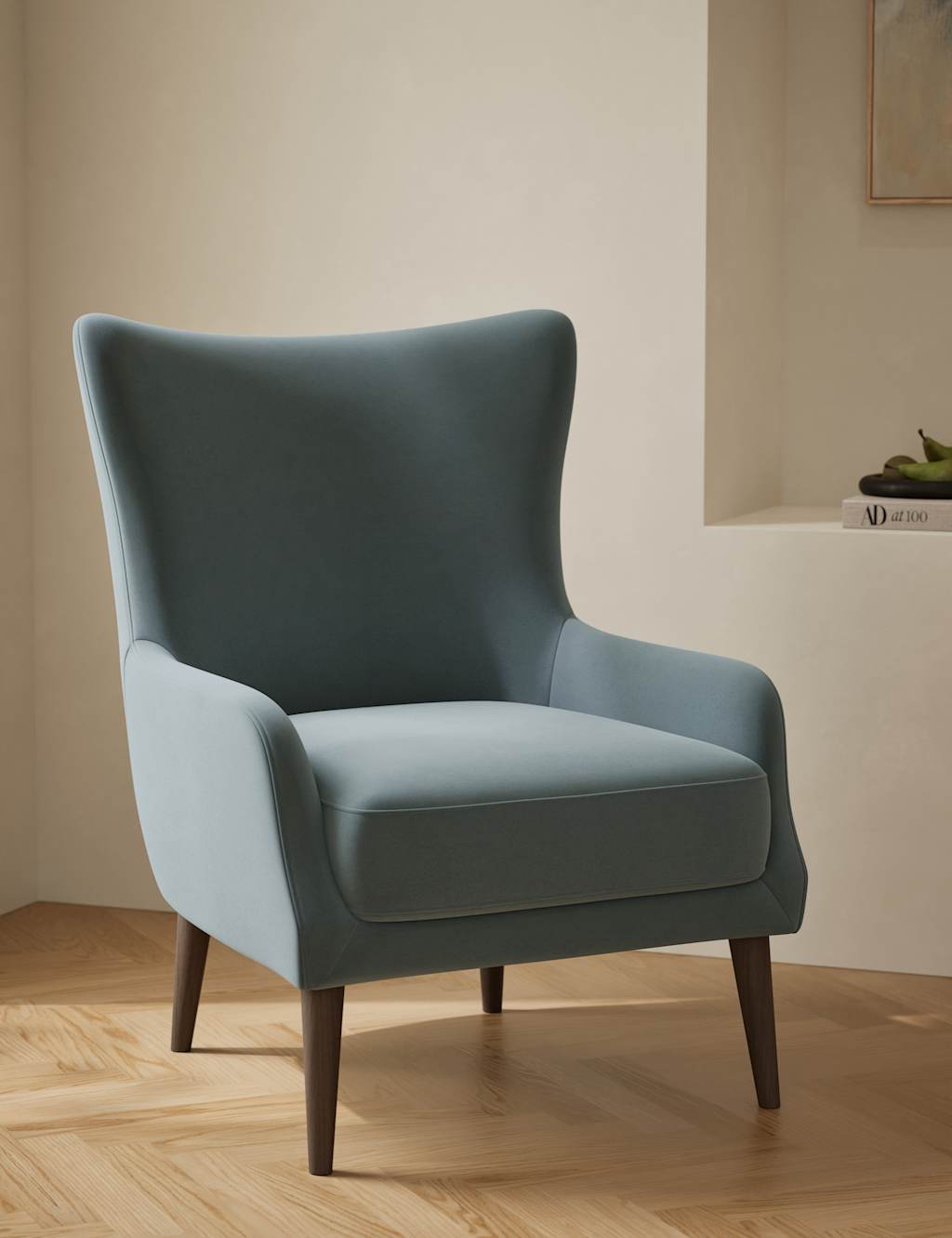 M&S Harriet Velvet Accent Chair Dusty Blue