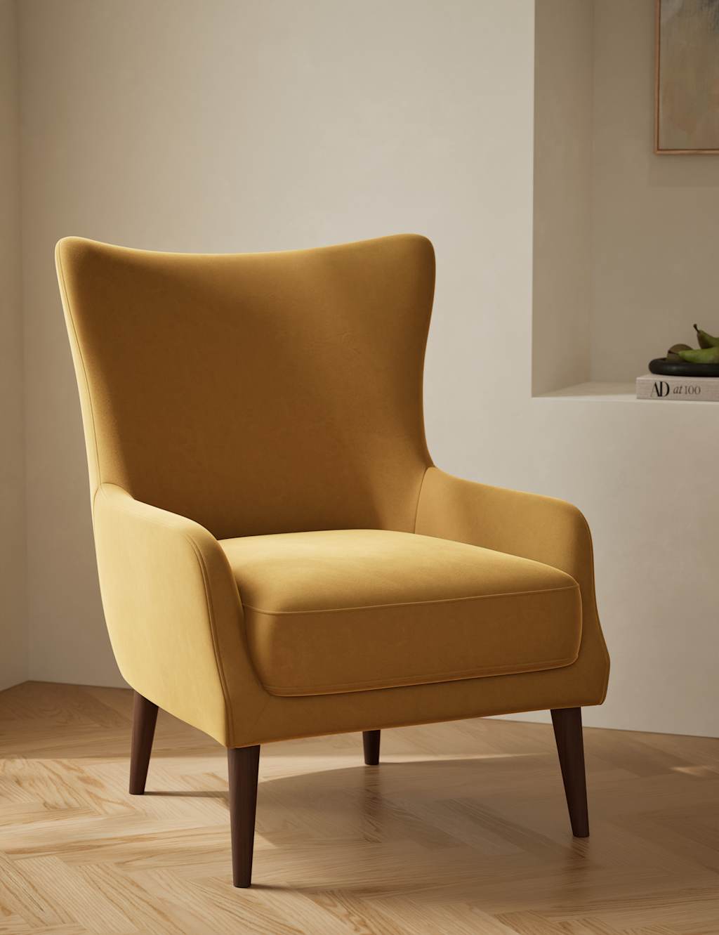 M&S Harriet Velvet Accent Chair Ochre