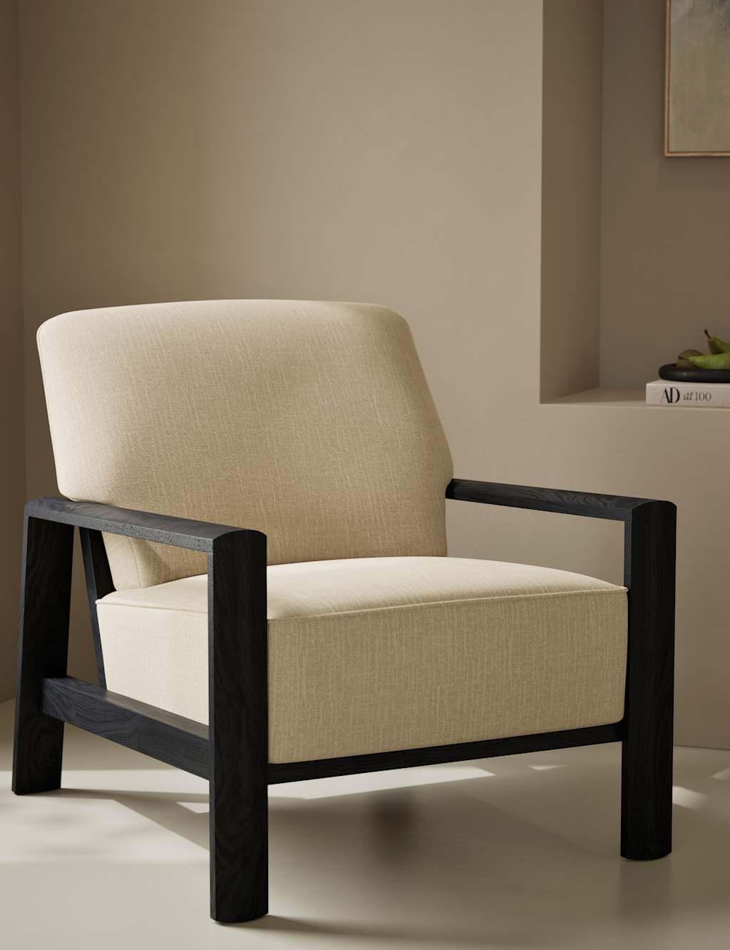 M&S Dempsey Black Oak Chenille Accent Chair Natural