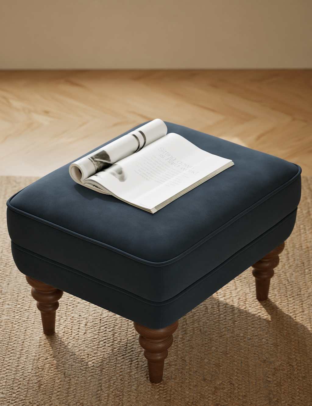 M&S Joan Velvet Footstool Midnight Navy