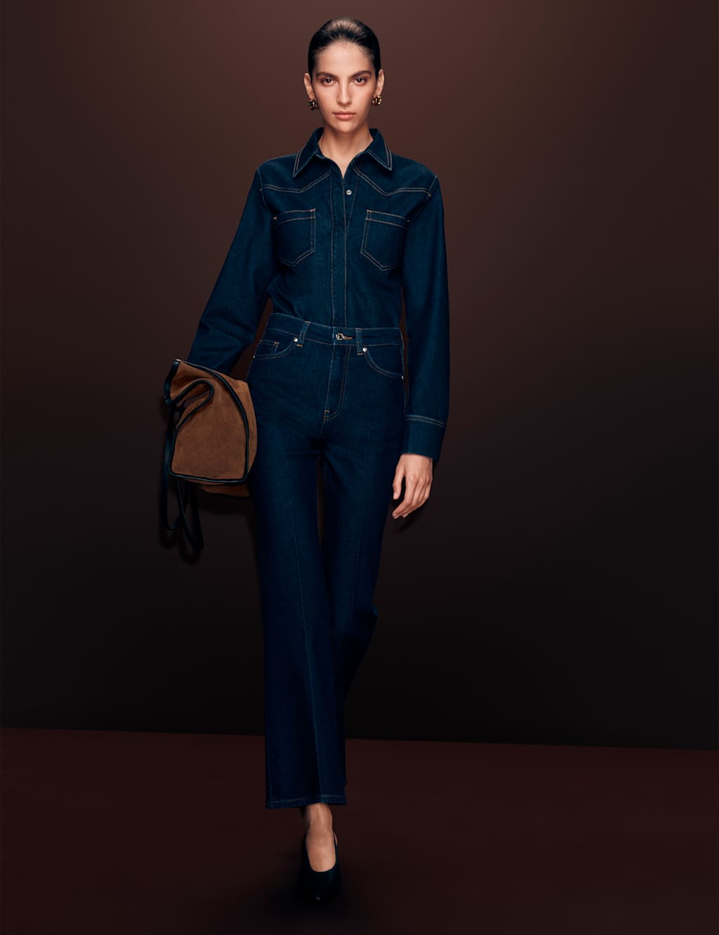 Autograph Cotton Rich Denim Fitted Shirt Dark Indigo