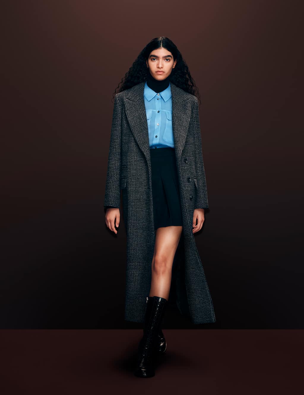 Autograph Wool Rich Double Breasted Longline Coat Grey Mix